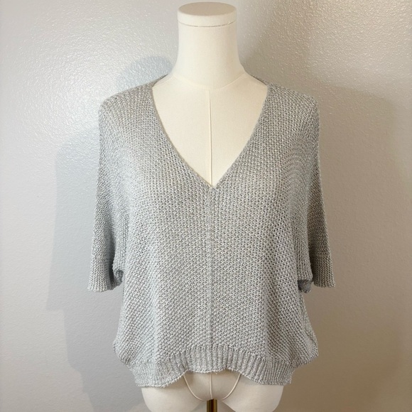 Brand Bazar Sweaters - Brand Bazar Metallic Shimmer Knit Top Silver Holiday Sweater Sz M Made in Italy